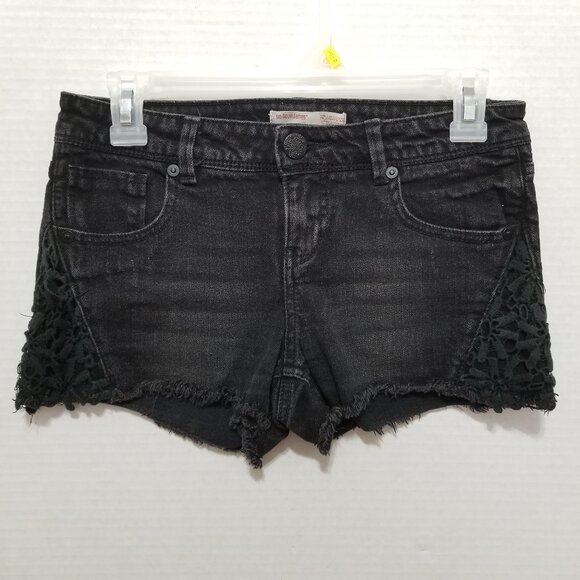 No Boundaries shorts 7 crochet lace inset whiskered denim jean stretch boho - Picture 1 of 14